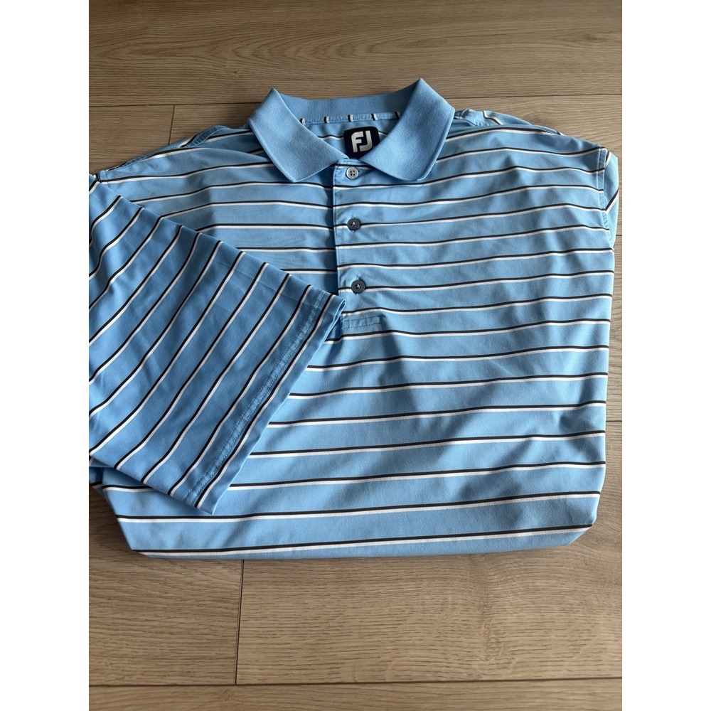 FootJoy Men's XL Blue Striped Polo Shirt Short Sleeve Golf Logo